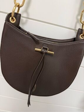 Thacker Dark Brown Leather Crossbody Bag with Gold Hardware